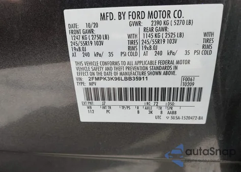 2020 Ford Edge Titanium из США, поврежденный, VIN 2FMPK3K96LBB35911